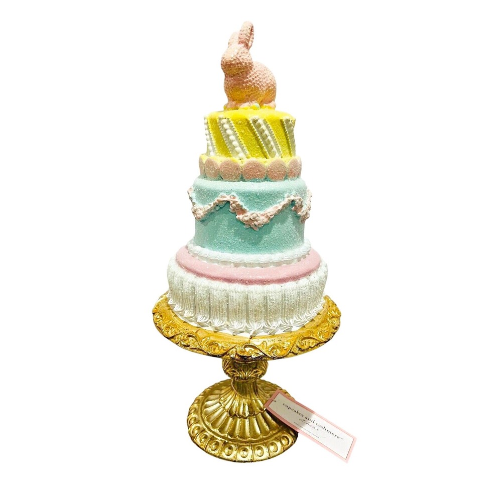 CUPCAKES AND CASHMERE Pastel Easter Faux Lambeth Cake On A Gold Pedestal NWT 14"